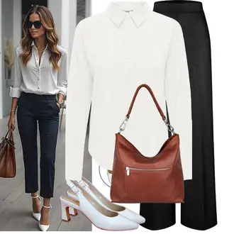 Outfit met wit/Crème/grijs/Khaki Blouse met Opstaande Kraag/Blouse Met Knoop/Linnen Blouse/Oversized Mousseline Blouse/Zakelijke Blouse JdY "Modieuze lente-outfit"