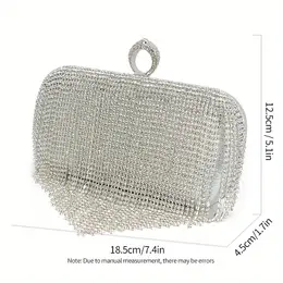 Rhinestone Fringe Evening Bag, Glitter Clutch Purse For Women, Elegant Handbags For Wedding Prom Party Dinner For Carnaval Music Festival