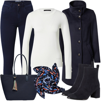 Outfit mit Dunkelblau Kaschmir Mantel/Scuba-Mantel/Midi Mantel/Wollfleece Mantel/Lodenmantel/Wintermantel Wollmantel S.Oliver "Herbst Outfit für den Altag"