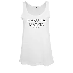 OwnDesigner Hakuna Matata Damentop ärmellos Bedruckt mit Print und Motiv Lässig für Frauen Longtop 100% Baumwolle (B19-95-XS-Weiß)