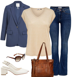 Outfit met Donkerblauw/blauw/Lichtblauw/Pastelkleuren Lederen jas/Leren Herenjas/Boyfriend Blazer/Korte Blazer/Blazerjas/Elegante Blazer/Oversized Blazer/Katoenen Blazer/Casual Blazer/Blouse Blazer OBJECT COLLECTORS ITEM "Klassieke lente outfit"