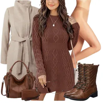 Winter Outfits A-linie Mit ärmel mit Rot/Braun/Dunkelbraun/Dunkelrot/Bordeaux Langärmliges Winterkleid/Strickkleid/Winter Strickkleid Ebifin "Perfekt Für Den Winter"Look: A-linie, Schön, Elegant, Casual, Goa, Boyfriend, Uni, Overdressed, Coole, Mom, Zuhause, Nahtlos