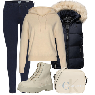 Outfit mit Grau/Rosa/Beige/Blau Stiefel Steve Madden "Winterlicher Look"