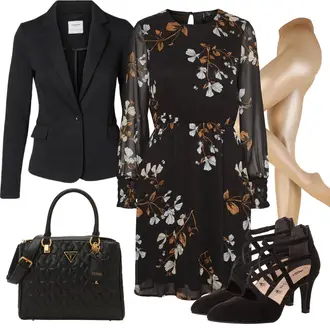Outfit mit Schwarz/Lila BlusenKleid/HerbstKleid/Geblümte Kleid/Langärmliges WinterKleid/Langarm EtuiKleid/Bedrucktes Kleid VERO MODA "Elegante Frühlings Outfits"