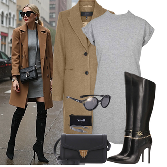 Winter Outfit met zwart/wit/Gouden/groen Leren Overknee Laars/Laars met rits/Hoge hakken Laars/Lange EnkelLaarsje/Wijdkuit Laars/RijLaars/Kniehoge Laars Kazar "Modieuze lente-outfit"