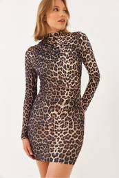 Women's Leopard Print Gathered Front Mini Dress