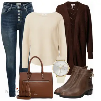 80er Outfit mit Braun/Dunkelbraun/Beige Klassischer Stiefel/Cowboystiefel/Gefütterte Stiefelette/Vintage Stiefel/Rahmengenähter Schuh/Leder Stiefelette/Lederjacke/Vintage Stiefelette/Reitstiefel/Chelsea Boot About You "Schickes Herbst Outfit"Look: Uni, Western, Country Styl, Cowgirl, Schön, Duckfeet, 80er