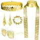 Hiwooii 5 Stück 1970er Disco Kostüm Zubehör Set enthält Ohrringe Halskette Armband Bling Stirnband Sonnenbrille Disco Retro Cosplay Schmuck Set für Frauen (Gold)