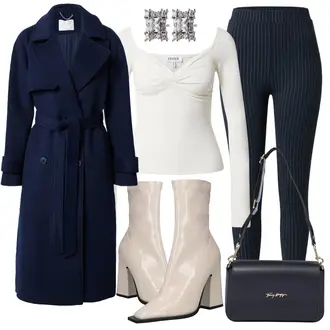 Gestreift Outfit mit DunkelBlau/Blau Hose High Waist Legging/Cord Legging/Strick Legging/Gefütterte Leggings/ThermoHose/Treggings Edited "Elegantes Winter Outfit"