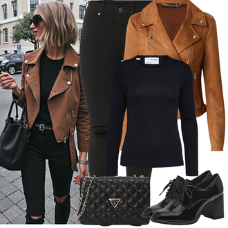 Kombinacije za festival sa Crna/Kaki Kožna Jakna/High Waist Traperice/Termo Traperice/Zimska jakna/Push-up Traperice/Kožne Cipele/Bikerske Traperice Dr. Denim, Crna/Tamnoplava Majica I Top Veći Broj/Pletivo Veći Broj/Bluza Veći Broj SELECTED FEMME, Crna/Smeđa Oxford Cipela/Poslovna Obuća/Pumpa na Vezanje/Vintage cipela na vezanje Tamaris "Proljetni Outfit"