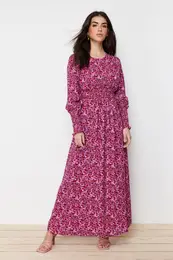 Pink Floral Waist Form Viscose Woven Dress