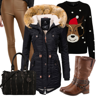 Outfit mit Gelb/Schwarz/Rot/Braun Winterpullover/Weihnachtspullover/Sweatmode VERO MODA "TrendigerWinterlook"