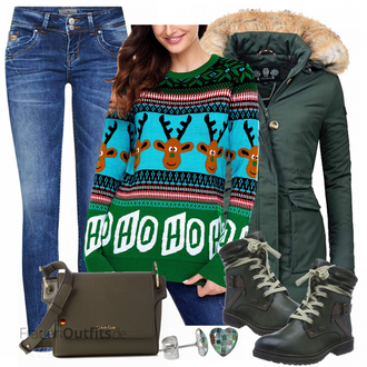 Outfit mit DunkelGrün/Grün Wasserdichter Stiefel/Gefütterte Stiefelette/TrekkingStiefel/MotorradStiefel/SchnürStiefelette/SpringerStiefel/Biker Boot Rieker "Happy Sailed Damen"