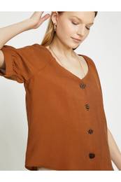 Women's Coffee V-Neck Short Sleeve Shirt