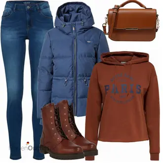 90er Outfit mit Blau/Dunkelblau/Hellblau Jeans Leggings/Jeggings/Push up Jeans/Lederjacke/High Waist Jeans/Leder Schuhe/Winterjacke/Thermojeans/Herren Lederjacke/Schlupfjeans/Jeans mit Schlitz VERO MODA "Auffälliger Look für den Winter"Look: Uni, Rad, 90er, Coole, Schön, Old Money, Nahtlos, Schlichte