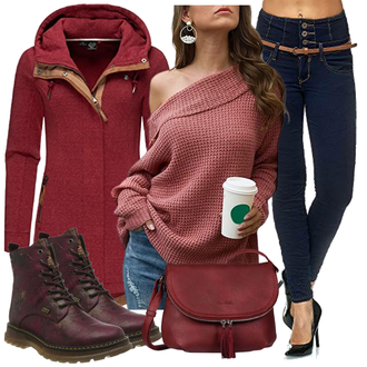 Outfit mit Rot Sweatjacke Ragwear "Modischer Winter Outfit"
