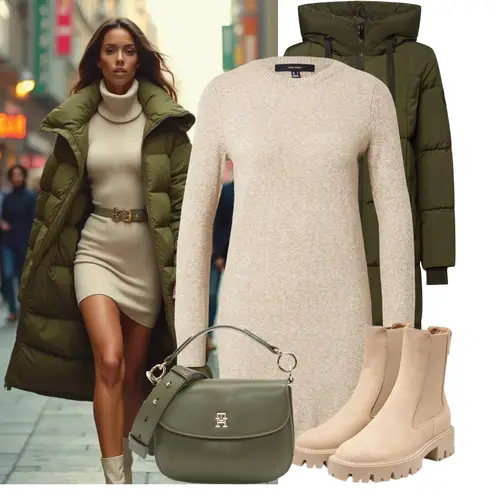 Beige/Braun/Khaki Stiefel Chelsea Boot/Lederjacke/SommerStiefelette Only kombinieren mit Grau/Braun/Khaki/Beige Strick Große/Kaschmir-Strickjacke/Lange Strickjacken/Rundhals-Strickjacke/Stehkragen-Strickjacke/Winter Strickjacke/Wolle Strickjacke/Longpullover/Tunika/Kleid Große Größe VERO MODA