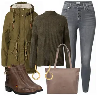 80er Outfit mit Braun/Dunkelbraun/Beige Klassischer Stiefel/Cowboystiefel/Gefütterte Stiefelette/Vintage Stiefel/Rahmengenähter Schuh/Leder Stiefelette/Lederjacke/Vintage Stiefelette/Reitstiefel/Chelsea Boot About You "Herbstlicher Look"Look: Uni, Western, Country Styl, Cowgirl, Schön, Duckfeet, 80er