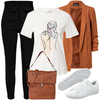 Outfit mit Schwarz Hose Große Größe/Leggings Große Größe/High Waist Hose/Strick Legging/Paperbag Hose/Steghose VERO MODA "Frühlings Outfit"