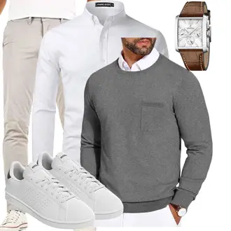 Outfit mit Grau/Weiß BusinessHemd PARKLEES "Business Outfis"