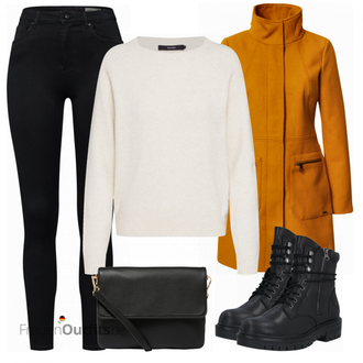 Outfit mit Schwarz Lederjacke/Cord Legging/High Waist Legging/Strick Legging/Gefütterte Leggings/Lederjacke/Thermohose/Treggings/Warme Leggings/Biker Jeans/Thermojeans VERO MODA "Praktischer Look"