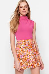 Fuchsia Turtleneck Sleeveless Stretch Snap Knitted Body