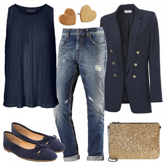 Outfit mit Blau Plateauschuh About You "GoldenHeart"