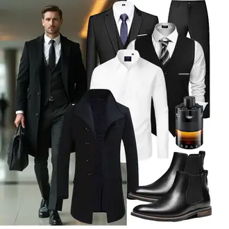 Normale Passform Outfit mit Schwarz/Dunkelgrau COOFANDY "Business Outfit"