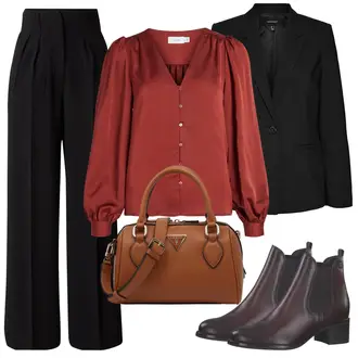 Button Down Outfit mit Rot/DunkelRot/Bordeaux/Lila Bluse und Tunika/Bluse Große Größe/Bluse Mit Knopf/Bluse Oberteil/Bluse mit Puffärmel/Carmen­bluse/Elegante Bluse/Satinbluse/Seidenbluse Vila "Freizeit Outfit"