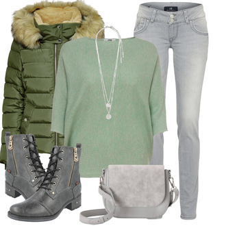 Outfit mit Hellgrün/Grün Kaschmir-Strickjacke/Strick Poncho/Poncho/Rundhals-Strickjacke/Kurzarm Strickjacke/Stehkragen-Strickjacke/Sommerstrickjacke/Wolle Strickjacke/Pullover Mit Fledermausärmel/Kaschmir Pullover/Feinstrickpullover/Kaschmir Pullover/Mohair Pullover/Oversized Pullover/Einfacher Pullover/Wollpullover JdY "Street Style Outfit"