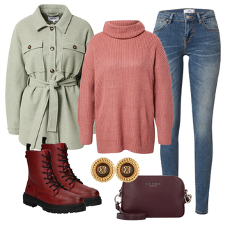 Plateau Mit Absatz Outfit mit Rot/Dunkelrot Klassischer Stiefel/Biker Boot/SpringerStiefel/SchnürStiefel Mustang "Modischer Winter Outfit"