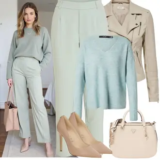 Krásný Outfit s Béžová/Khaki/Hnědá Motorkářské Bund/Kožené Bund Bunda z Umělé Kůže/Bunda s Bočním Zipem/Kožené Bund/Motorkářská bunda Only "Jarní Outfit"Look: Šik, Moderní, Krásný, Univerzitní