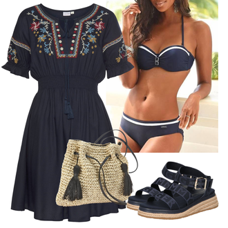 Outfit mit Blau/Dunkelblau/Schwarz Bademode Großer Cup Lascana "Outfit für den Sommer"