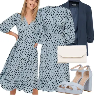 Hochzeitsgast Outfit mit Hellblau/Blau High Heel/Sandalen Mit Blockabsatz/Sandalette/Plateau Sandale/Sandalen Mit Absatz/Spangenschuh/Sommer Schuh About You "Eleganter Look"