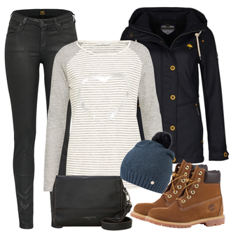 Outfit mit Braun Stiefel Timberland "RainyDay"