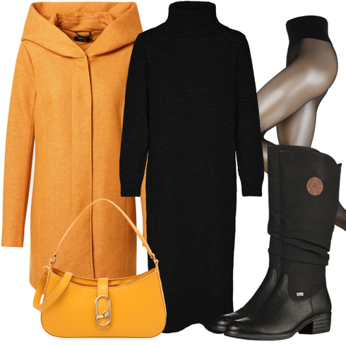 Schwarz Strick Große/Langes Strickkleid/Pulloverkleid/Rollkragenkleid/Winter Strickkleid/Kleid Große Größe/Tunika/Lange Strickjacken/Morgenmantel/Stehkragen-Strickjacke/Winter Strickjacke/Kaschmir-Strickjacke/Wolle Strickjacke Only kombinieren mit Schwarz Klassischer Stiefel/Flache Overknee Stiefel/Langer Stiefel/Reitstiefel/Wasserdichter Stiefel/Weitschaftstiefel/Winter Stiefel Rieker