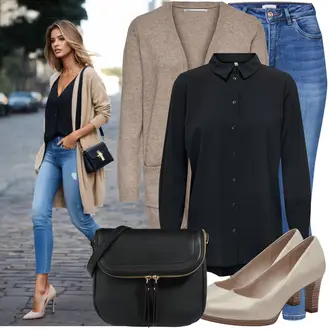 Jeans Outfits mit Blau/HellBlau Lederjacke/Damen 7/8-Länge Jeans/Ankle Boot/Biker Jeans/Cropped Jeans/High Waist Jeans/Push up Jeans/Schlupfjeans/Cuir Chaussures/Thermojeans/男士皮夹克/Winterjacke Only "Praktischer Look"
