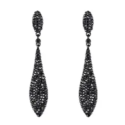 EVER FAITH Damen Ohrringe Österreichische Kristall 2 Blatt Träne Ohrstecker für Party Hochzeit Jet Farbe Schwarz-Ton