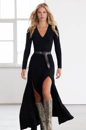 Limited Edition Black V-Neck Skater/Waist Opening Stretchy Maxi Knitted Dress