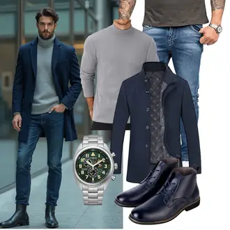 Konzert Winter Outfit mit Dunkelblau YOUTHUP "Freizeit Outfit"Look: Besondere Anlässe, Schule, Valentinstag, Firmenfeier, Konzert, Bar, Pop Konzert