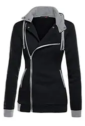 DJT Damen Sweaters Hoodie Sweatshirt Schraeg Zipper Kapuzenpullover Schwarz S