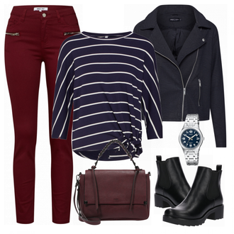 Oversize Kurz Outfit mit Schwarz Chelsea Boot/Lederjacke/Flache Stiefelette/Gummistiefelette About You "About You"Look: Uni, Schick, Edel, Coole, Oversize, Techno, Unisex, Wetlook