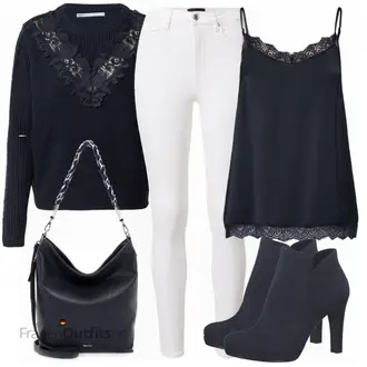 Schicke Outfits Sommer mit Dunkelblau/Blau Ärmelloses Shirt/Spitzentop/Herrenschuhe/Spaghetti Top/Bluse Große Größe/Bluse und Tunika/T-Shirt & Top Vila "Schickes Herbst Outfit"