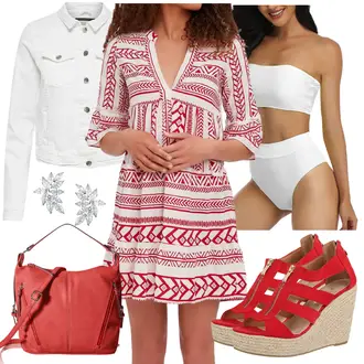 Outfit mit Weiß/Schwarz Bustier Bikini/Bandeau Tankini/Bandeau-Bikini/Bandeau Badeanzug/High-waisted Bikini Summer Mae "Outfit für den Sommer"
