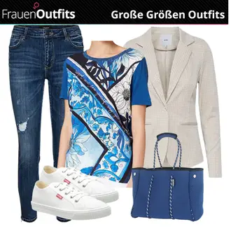 Outfit mit Grau Blusenblazer/Blazerjacke/Lederjacke/Eleganter Blazer/Strick­blazer/Lässiger Blazer/Baumwoll ­Blazer/Lederjacke für Männer/Lederjacke/Blazer Kariert Ichi "Plus Size Mode"