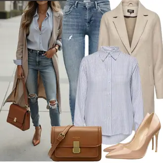 Bequeme Outfit mit Beige/Braun Bequemer Pump/Eleganter Schuh/High Heel/Hochfrontpump COLETER "Perfektes Büro Outfit"