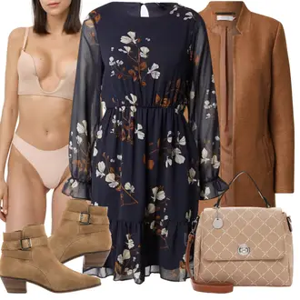Outfit mit Dunkelblau/Blau Elegante Tunika/ausgefallene tunika/Festliche Tunika/Longbluse/Tunika A-linie/Tuniken-Shirt/BlusenKleid/Chiffon Kleid/HerbstKleid/Geblümte Kleid/Bedrucktes Kleid VERO MODA "Cooles Herbst Outfit"