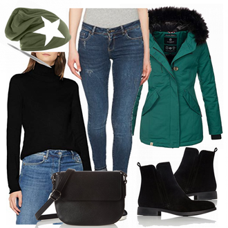 Militär Outfit mit Dunkelgrün Hut Ohrenwärmer & Stirnband/Ohrenwärmer/Kopftuch/Bandana/Army Cap Caspar "beauty"Look: Militär, Bundeswehr, Retro, 80er