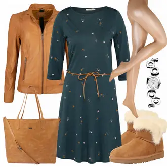 Outfit mit Gelb/Braun/Beige Mantel/KunstLederjacke/Jacke mit Seitlichem Reißverschluss/Leder Bomberjacke/Lederjacke/Vintage Lederjacke Maze "HelloThursday"