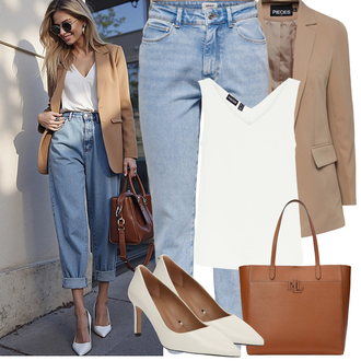 Basic Outfit sa Bež Nekategorizirano Pieces, Bijela/Krem/Kaki Bluza Veći Broj/Majica I Top Veći Broj/Tunika Pieces "Proljetni Outfit"